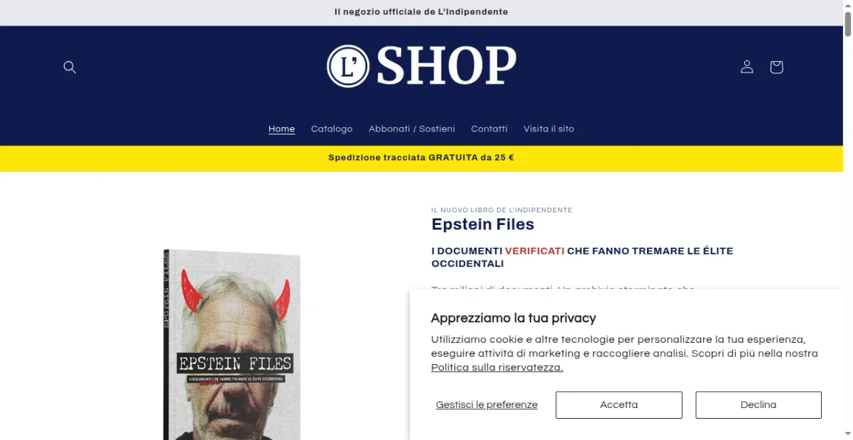 L'Indipendente Shop website screenshot