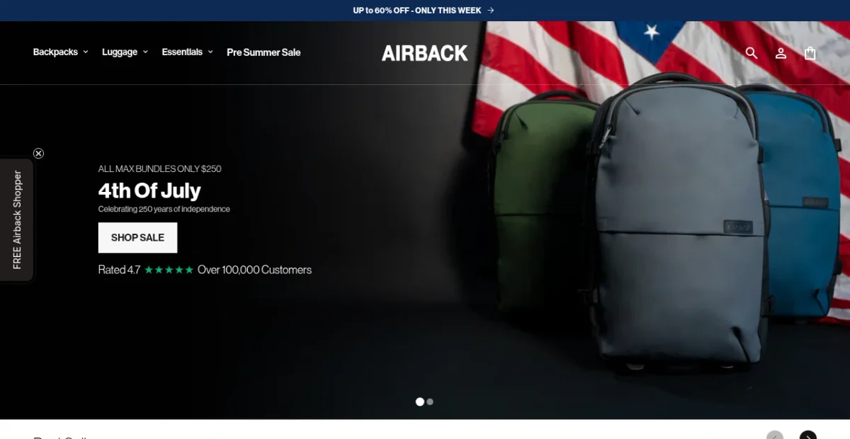 Airback US website screenshot