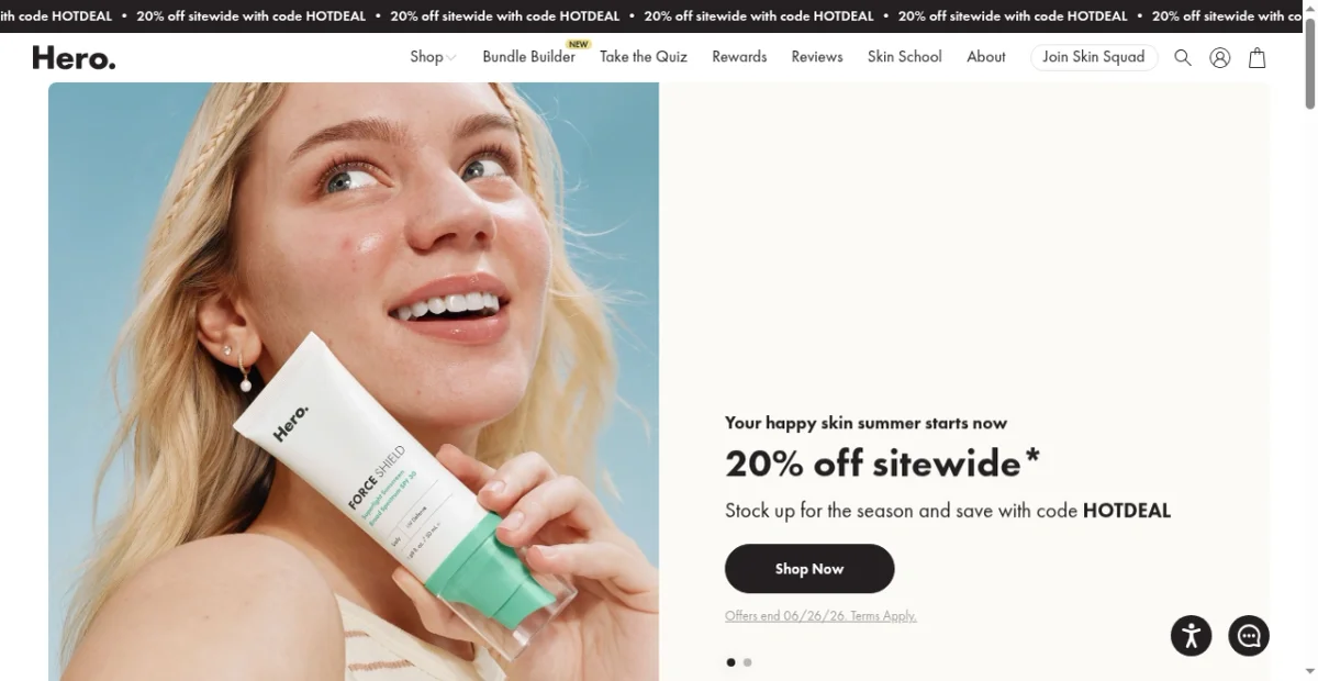Hero Cosmetics website screenshot