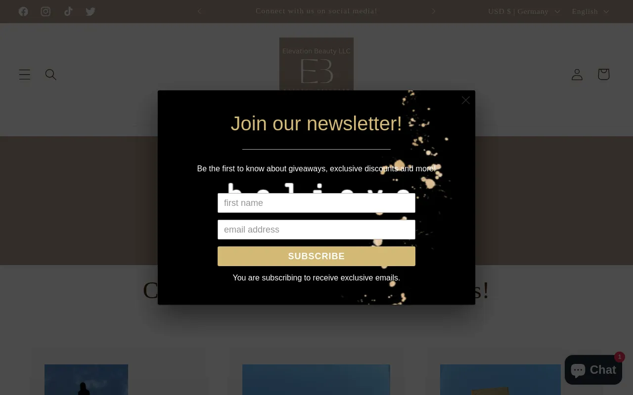elevationbeautyllc.com screenshot