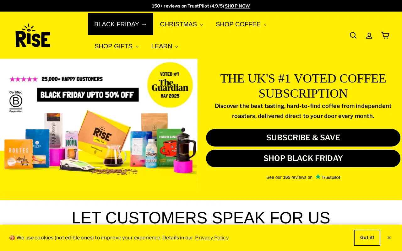 RISE coffee box screenshot