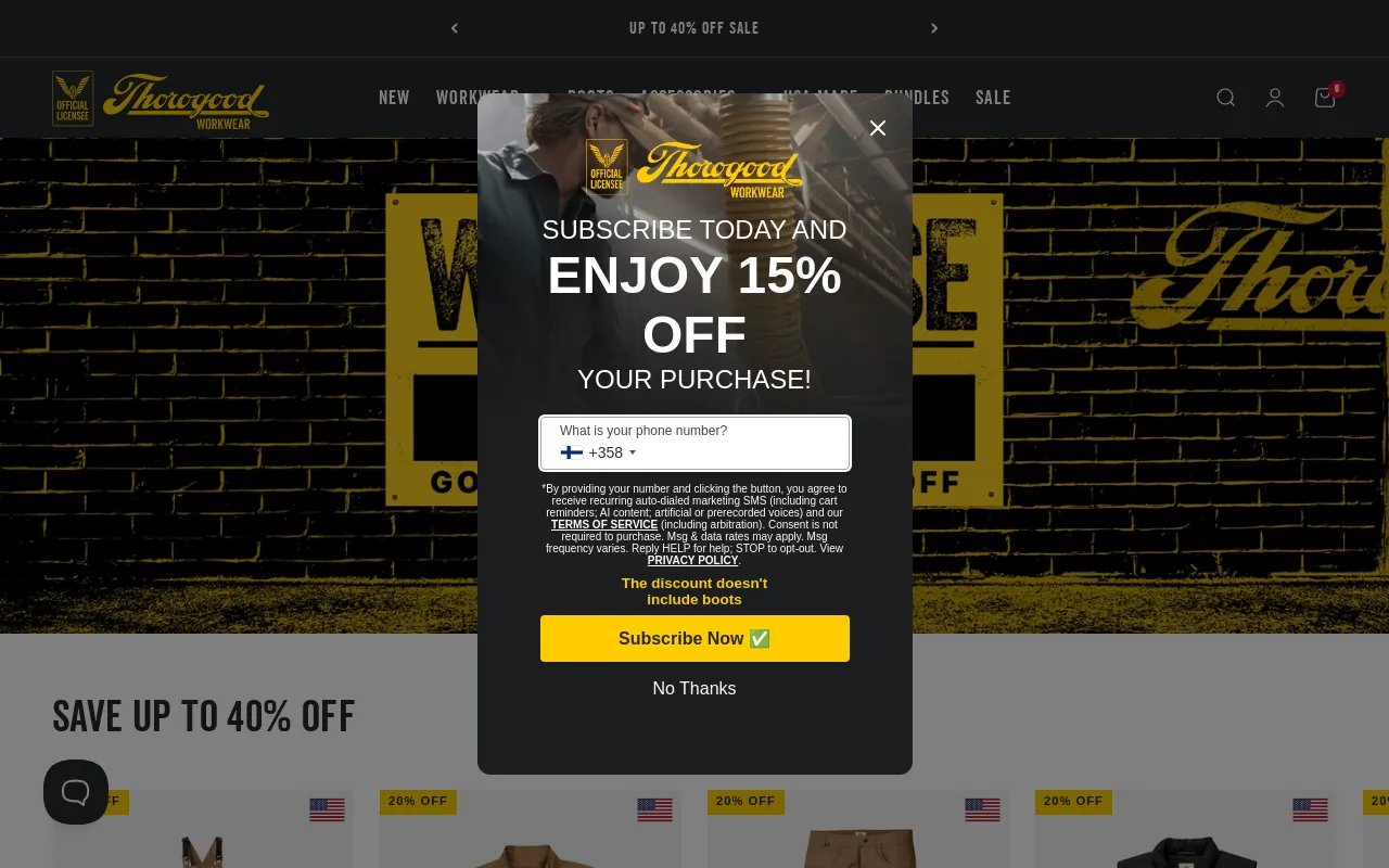Thorogood Workwear USA DTC screenshot