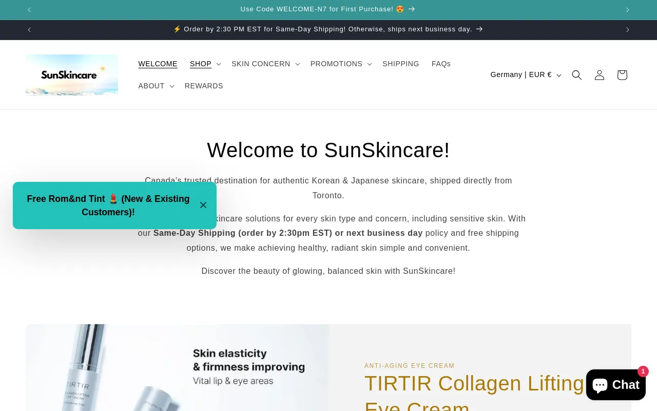 SunSkincare website screenshot