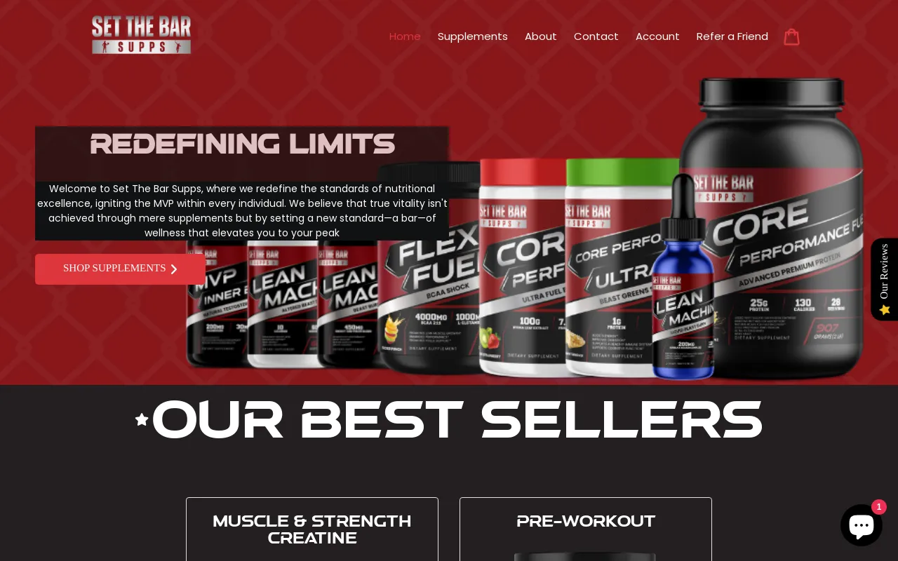 Set The Bar Supps website screenshot