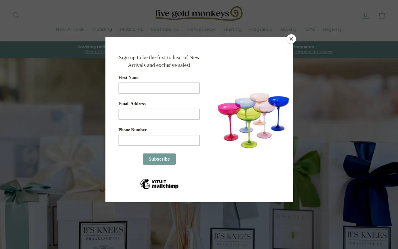 Five Gold Monkeys website screenshot