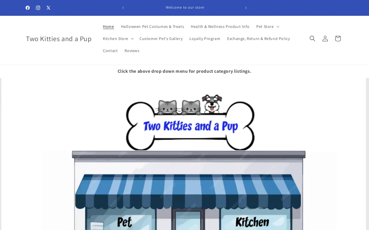Two Kitties and a Pup website screenshot