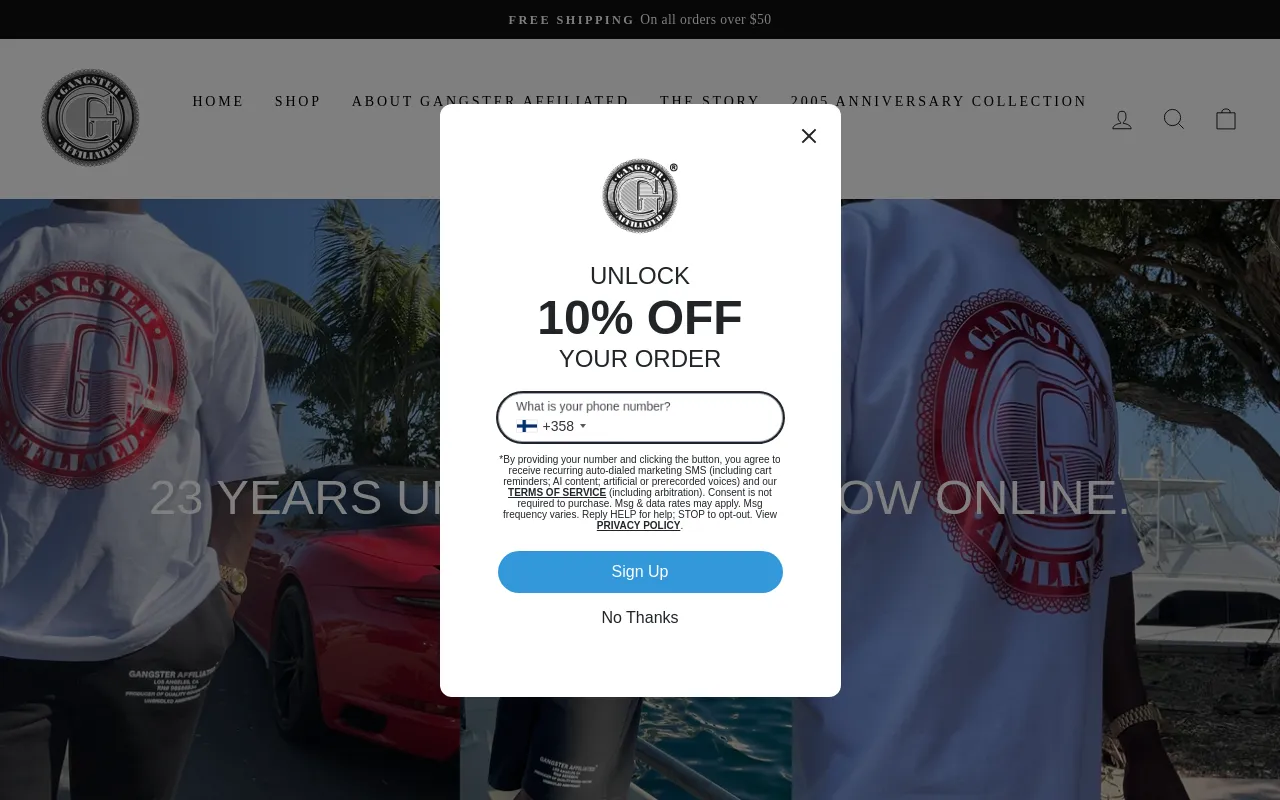Gangster Affiliated Inc. website screenshot