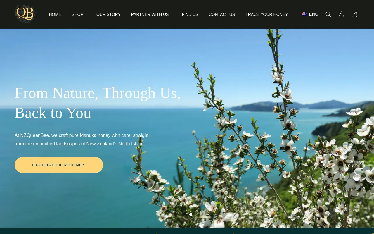 NZQueenBee - QB Manuka Honey -  From Nature, Through Us, Back to You website screenshot