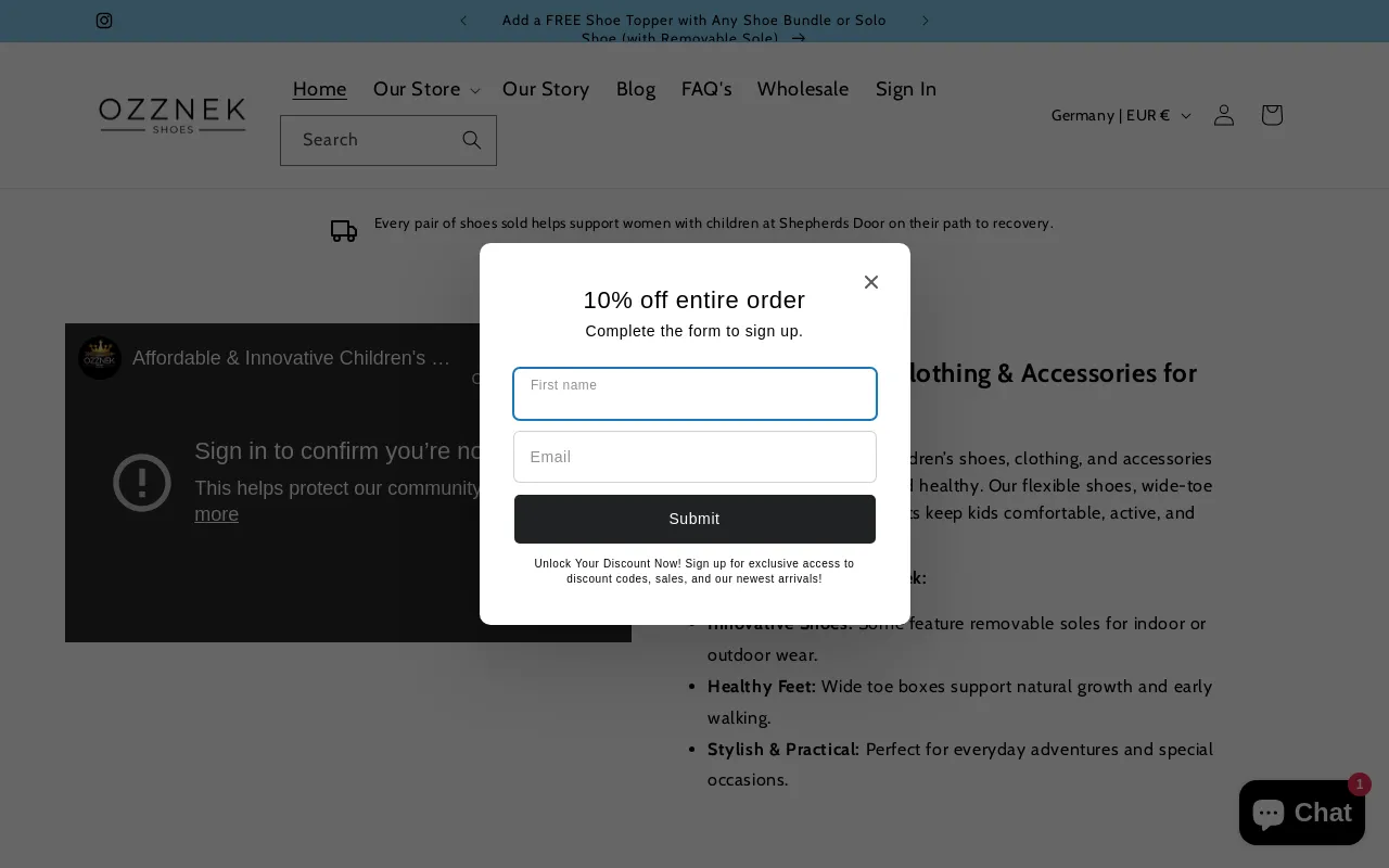 ozznekshoes website screenshot