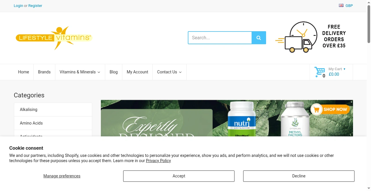 Lifestyle Vitamins website screenshot