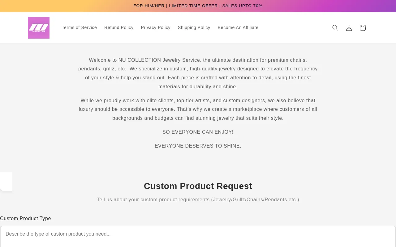 NU COLLECTION website screenshot
