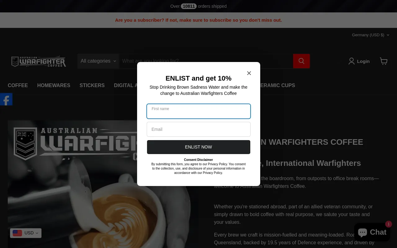 Australian Warfighters Coffee screenshot