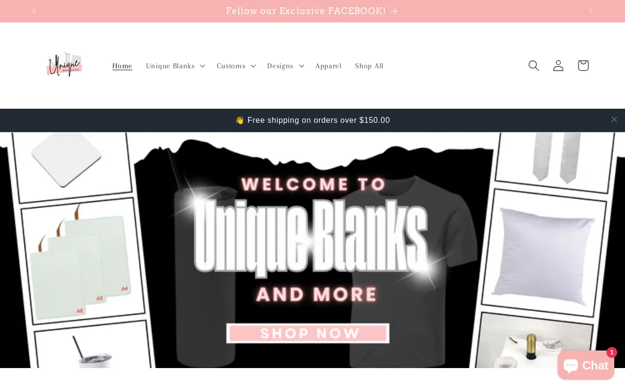 Unique Blanks and More website screenshot