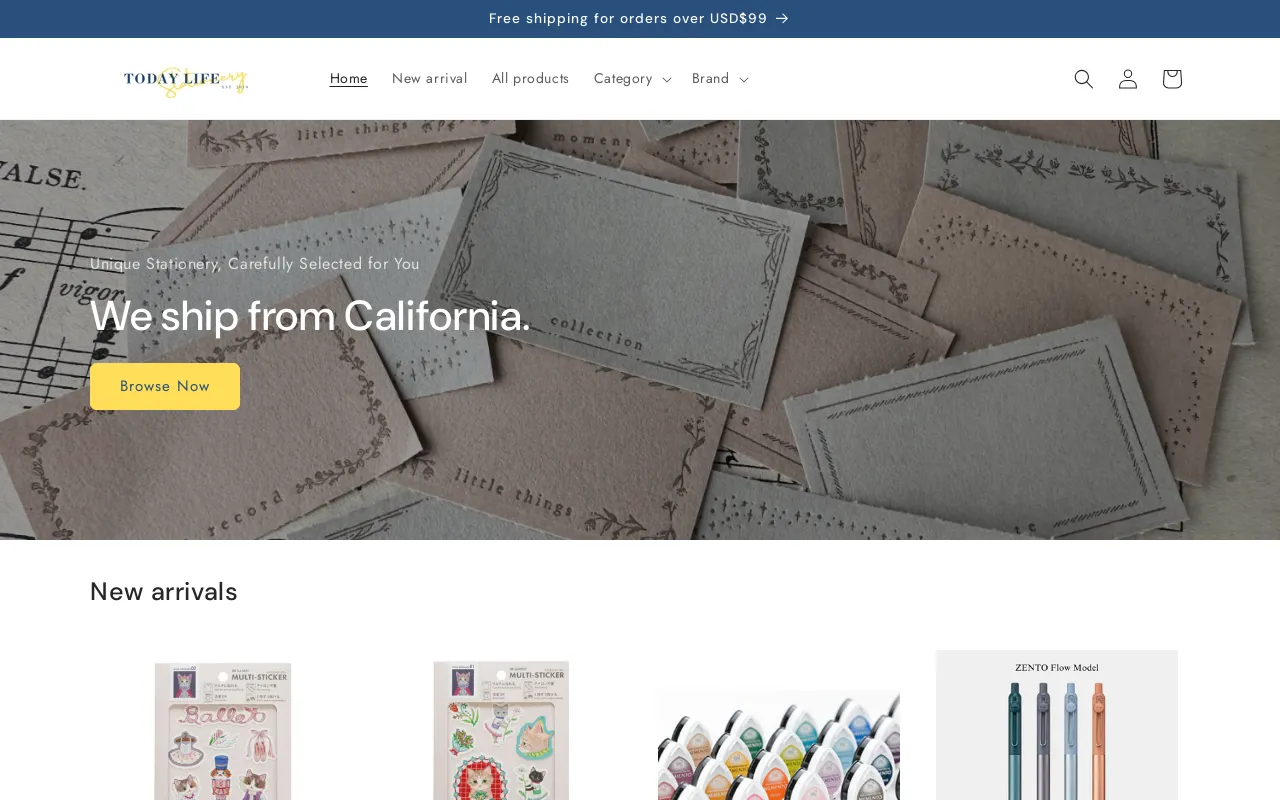Today Life Stationery website screenshot