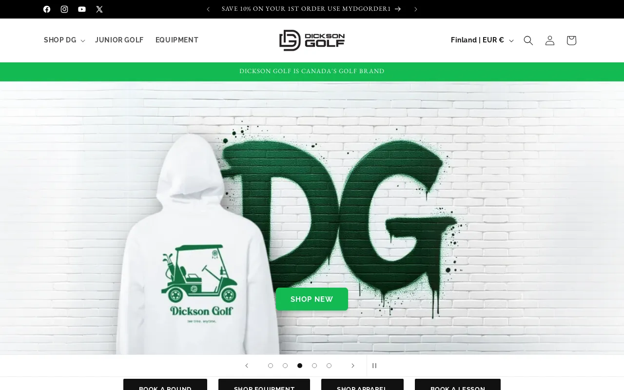 Dickson Golf Store website screenshot