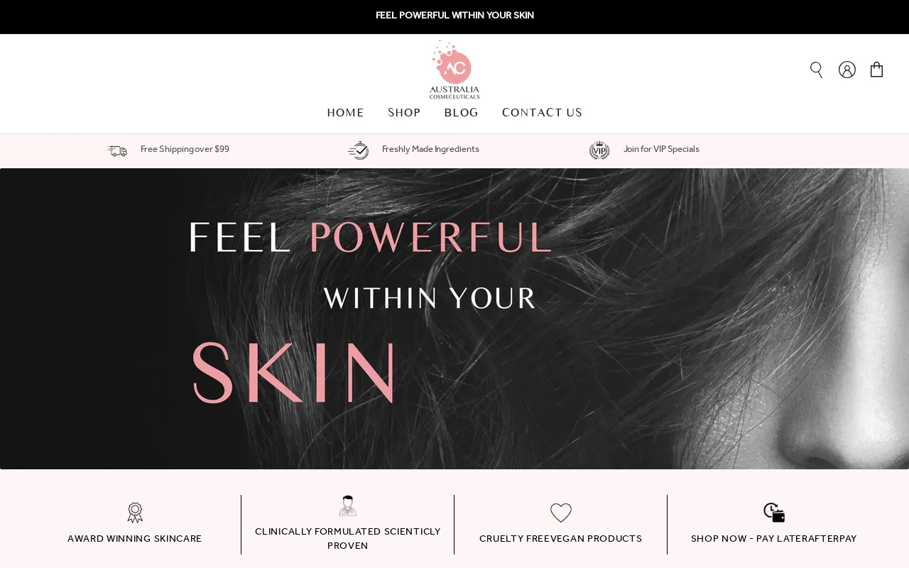 Australia Cosmeceuticals website screenshot