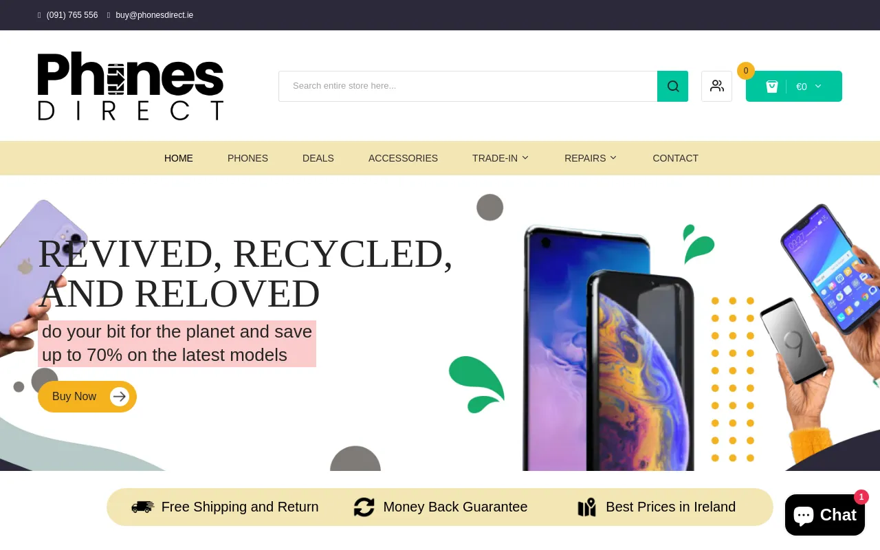 www.phonesdirect.ie website screenshot