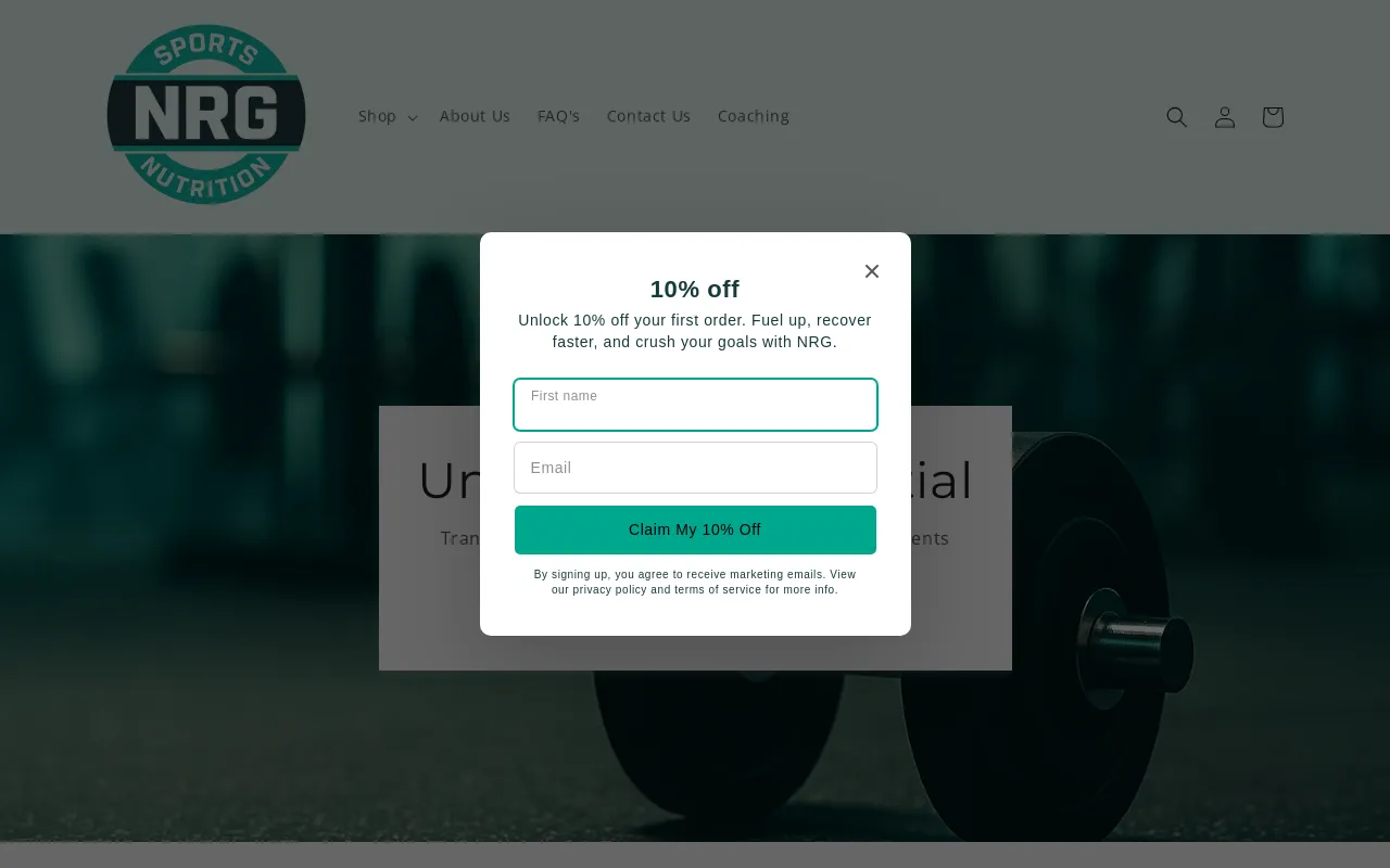 NRGSportsNutrition.com website screenshot