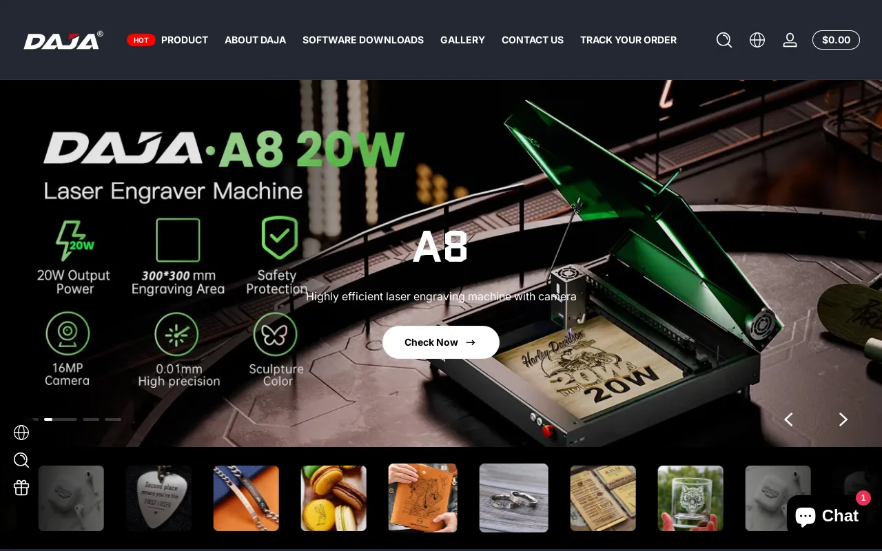 DAJA Laser Engraver website screenshot