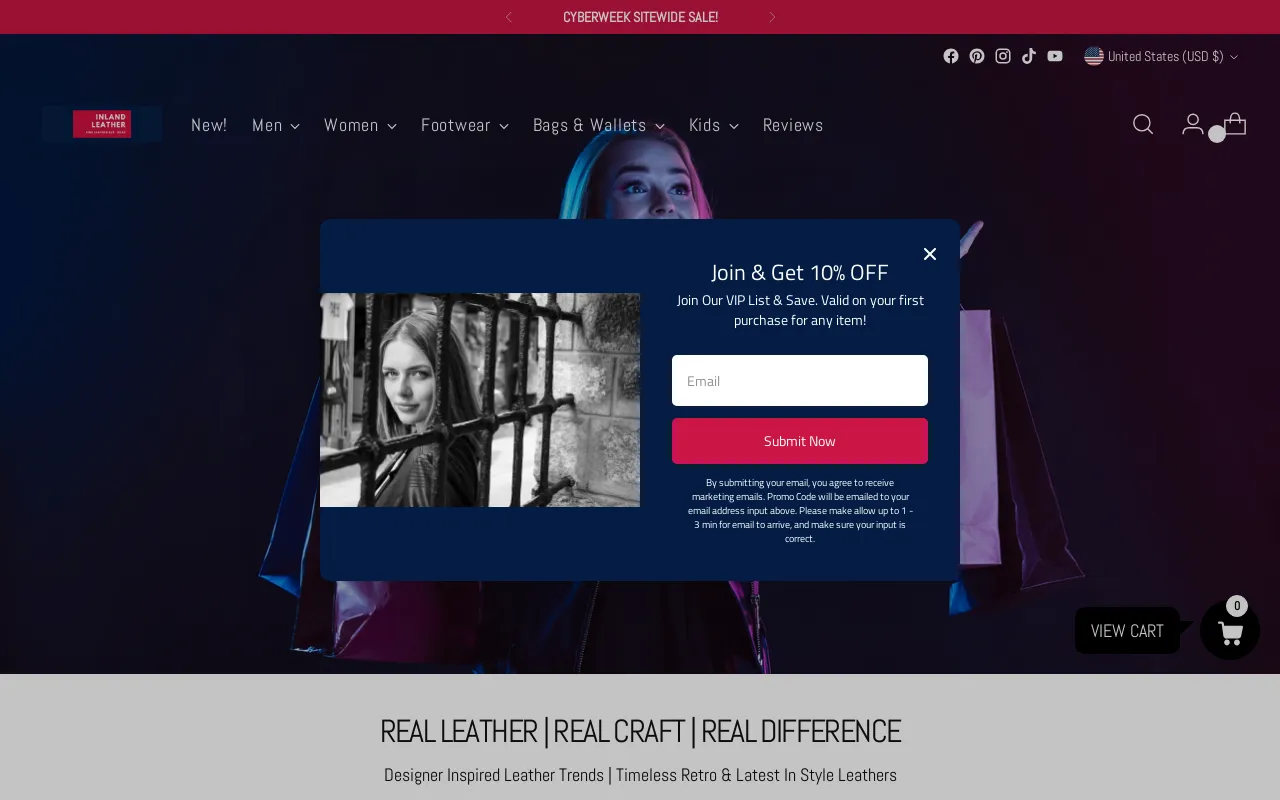 Inland Leather Co website screenshot