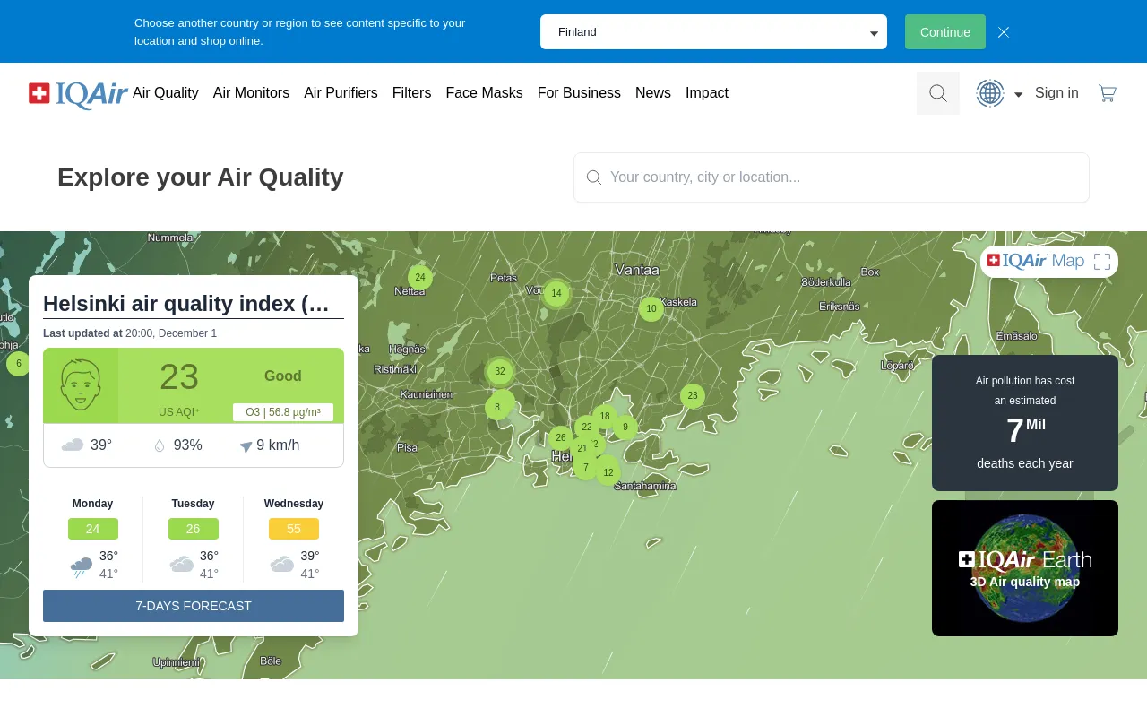 IQAir Global EUR website screenshot
