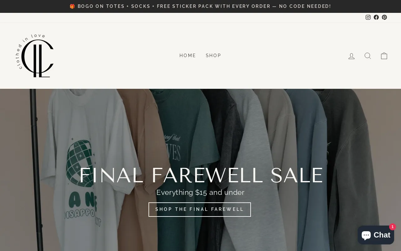 Clothed in Love Boutique website screenshot