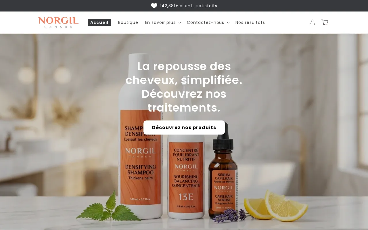 Norgil Canada Santé Capillaire website screenshot