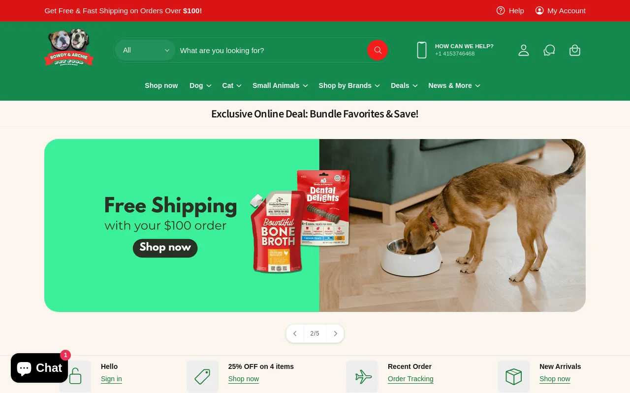 Rowdy & Archie Pet Shop website screenshot