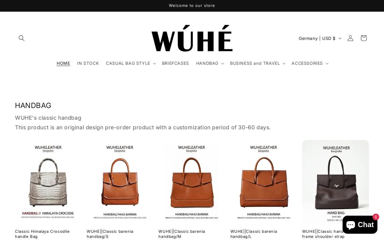 handmade – WUHEleather website screenshot
