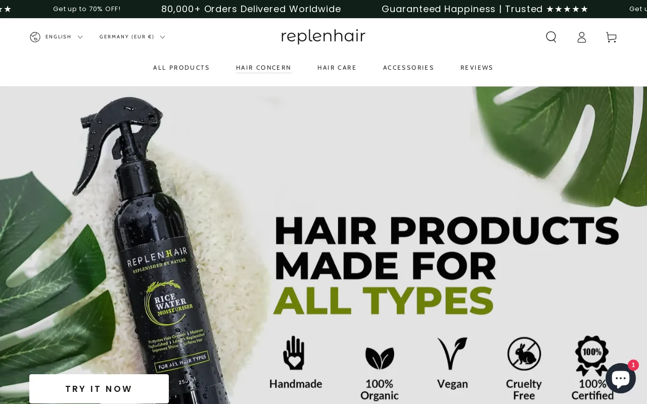 Replenhair website screenshot