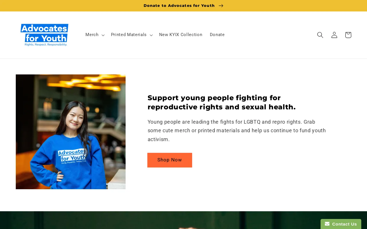 shop.advocatesforyouth.org website screenshot