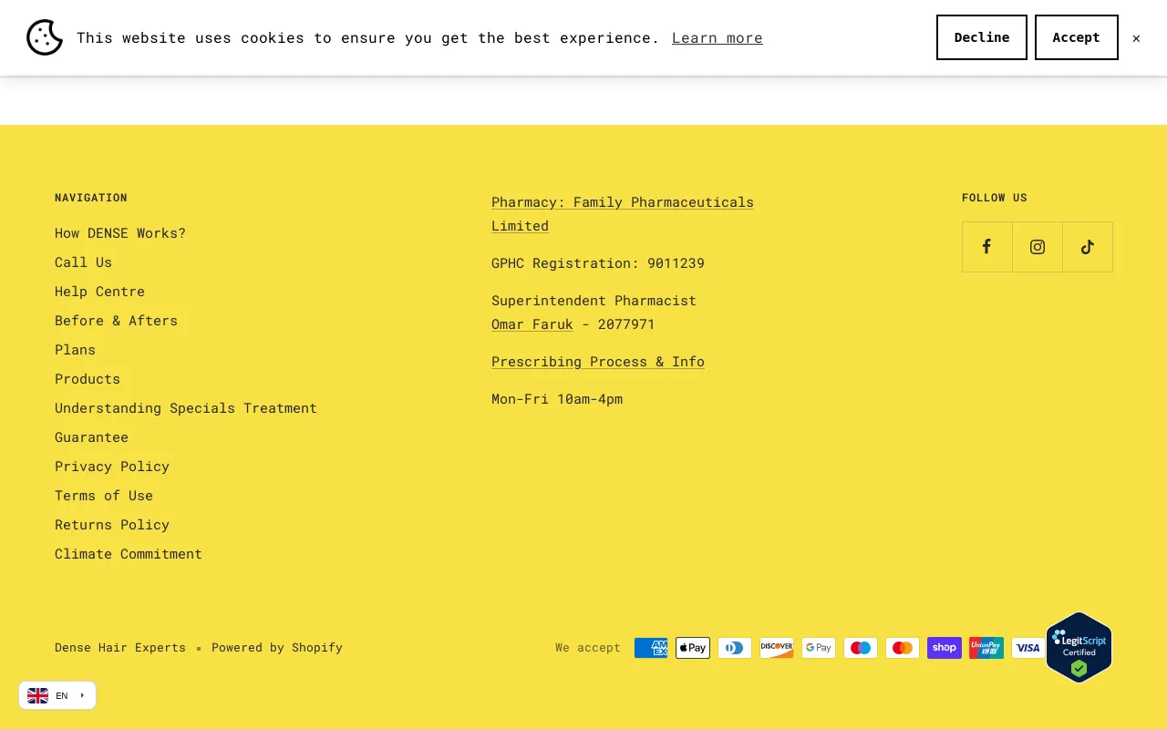 Dense Hair Experts website screenshot