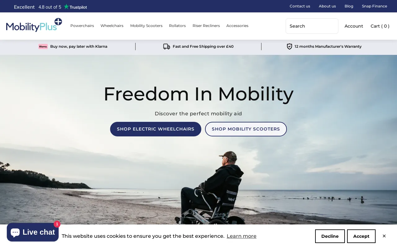mobilitypluswheelchairs.co.uk screenshot