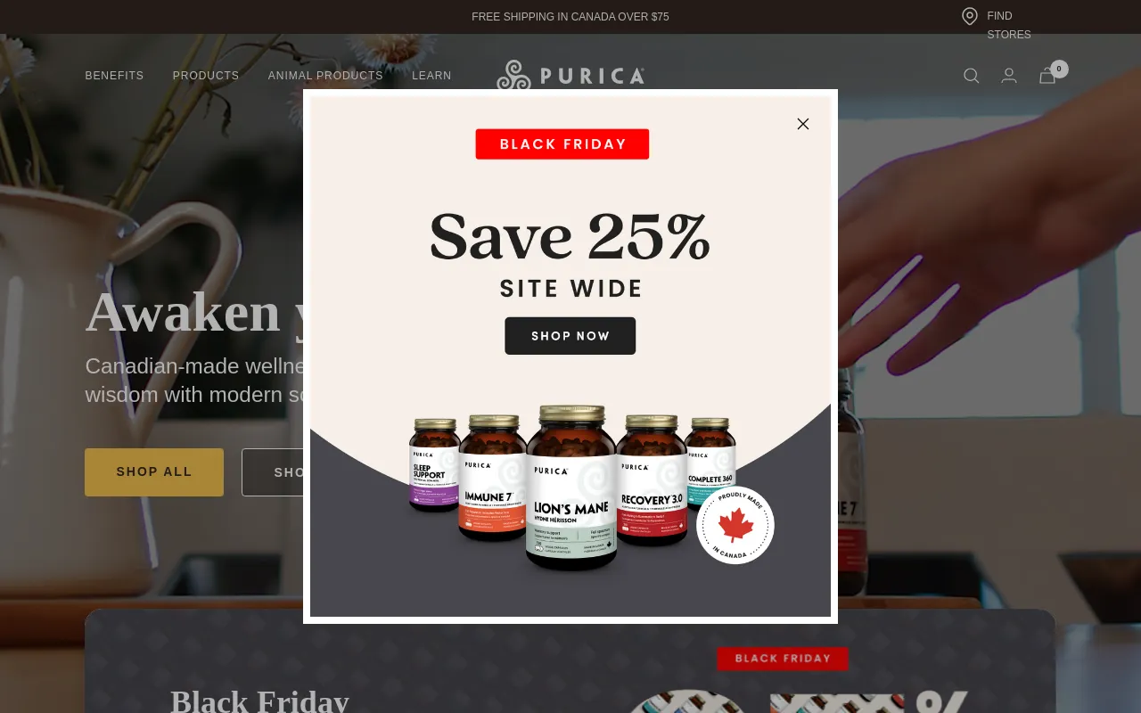 Purica website screenshot