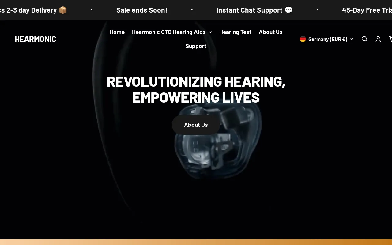 Hearmonic OTC Hearing Aids website screenshot