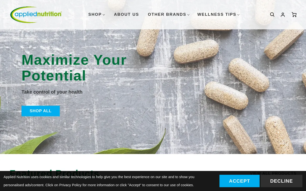 Applied Nutrition website screenshot