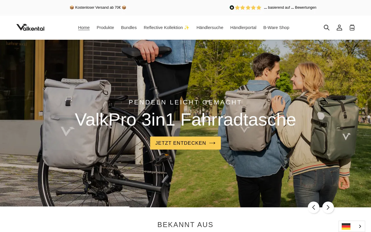VALKENTAL.com | Fahrradtasche & Rucksack kombiniert! screenshot