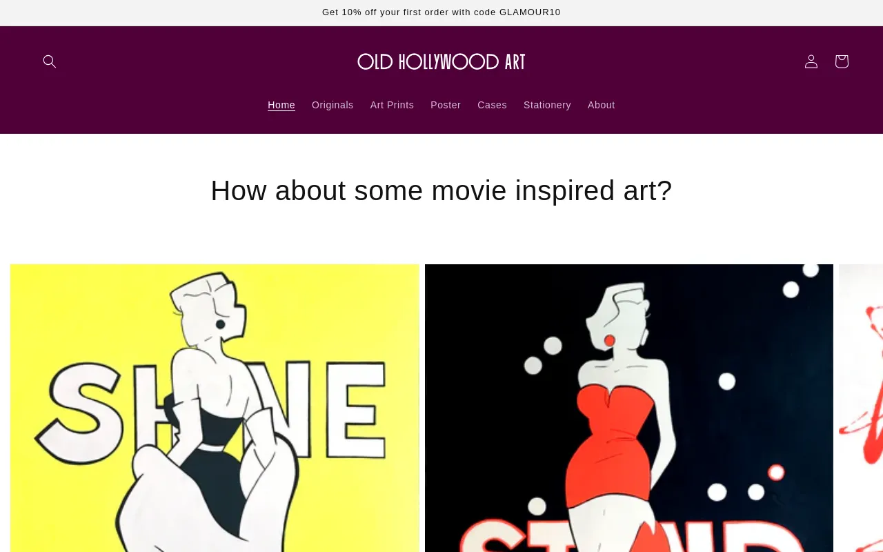 Old Hollywood Art website screenshot