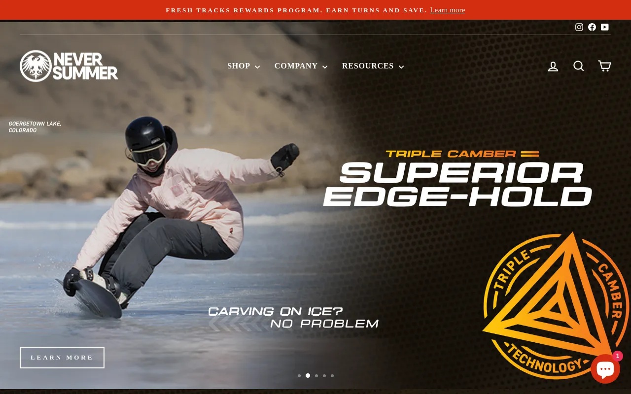 Never Summer Snowboards screenshot