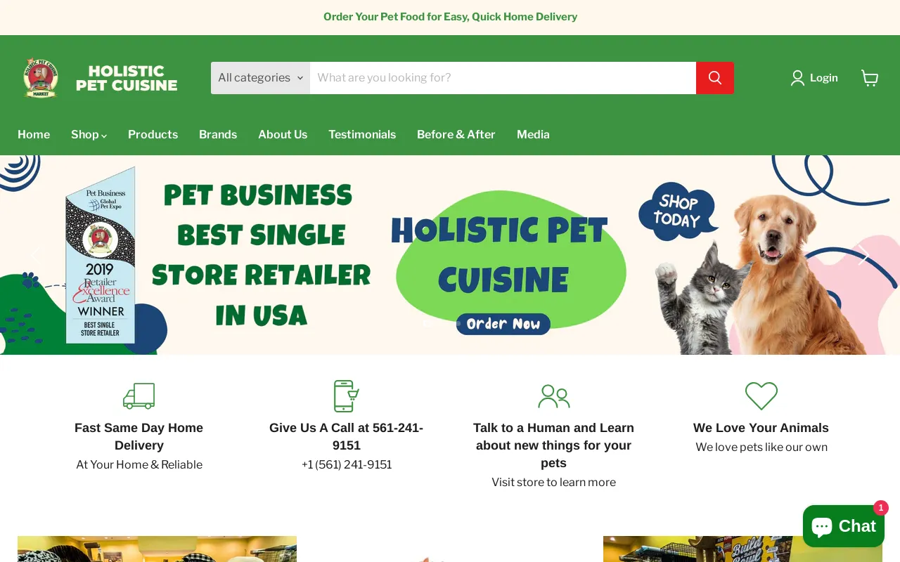 Holistic Pet Cuisine website screenshot