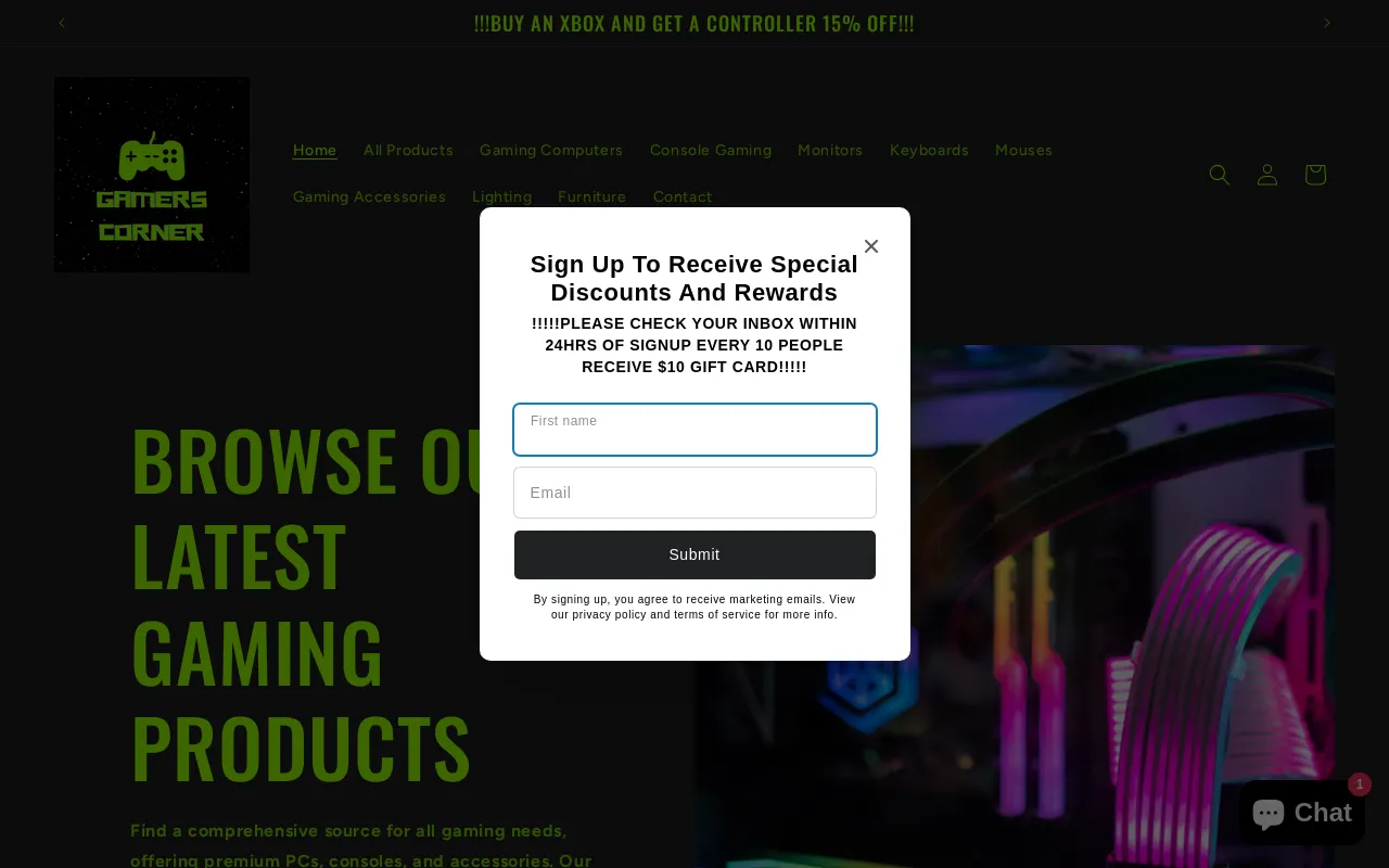 Gamers Corner website screenshot