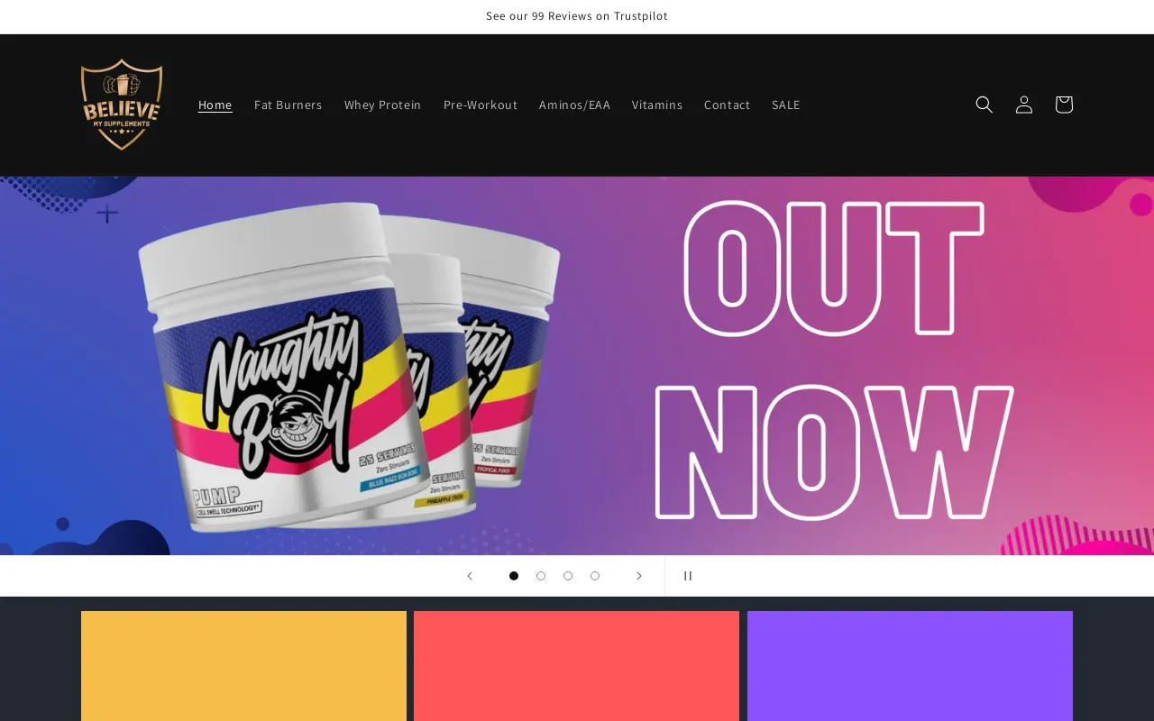 Believe My Supplements website screenshot