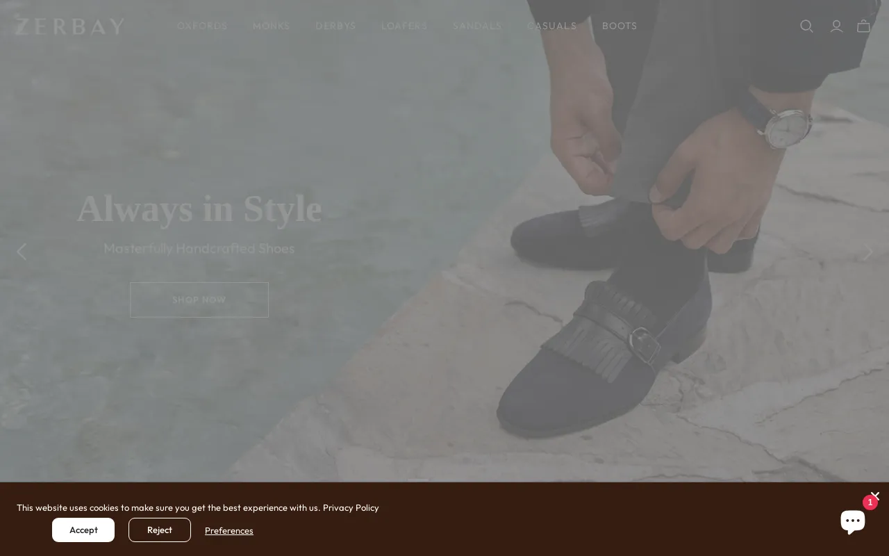 Zerbay Shoes website screenshot