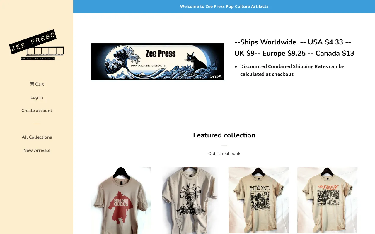 Zee Press Vintage Tees website screenshot