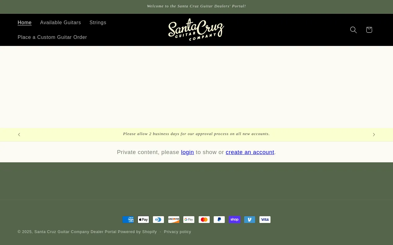 Santa Cruz Guitar Company Dealer Portal screenshot