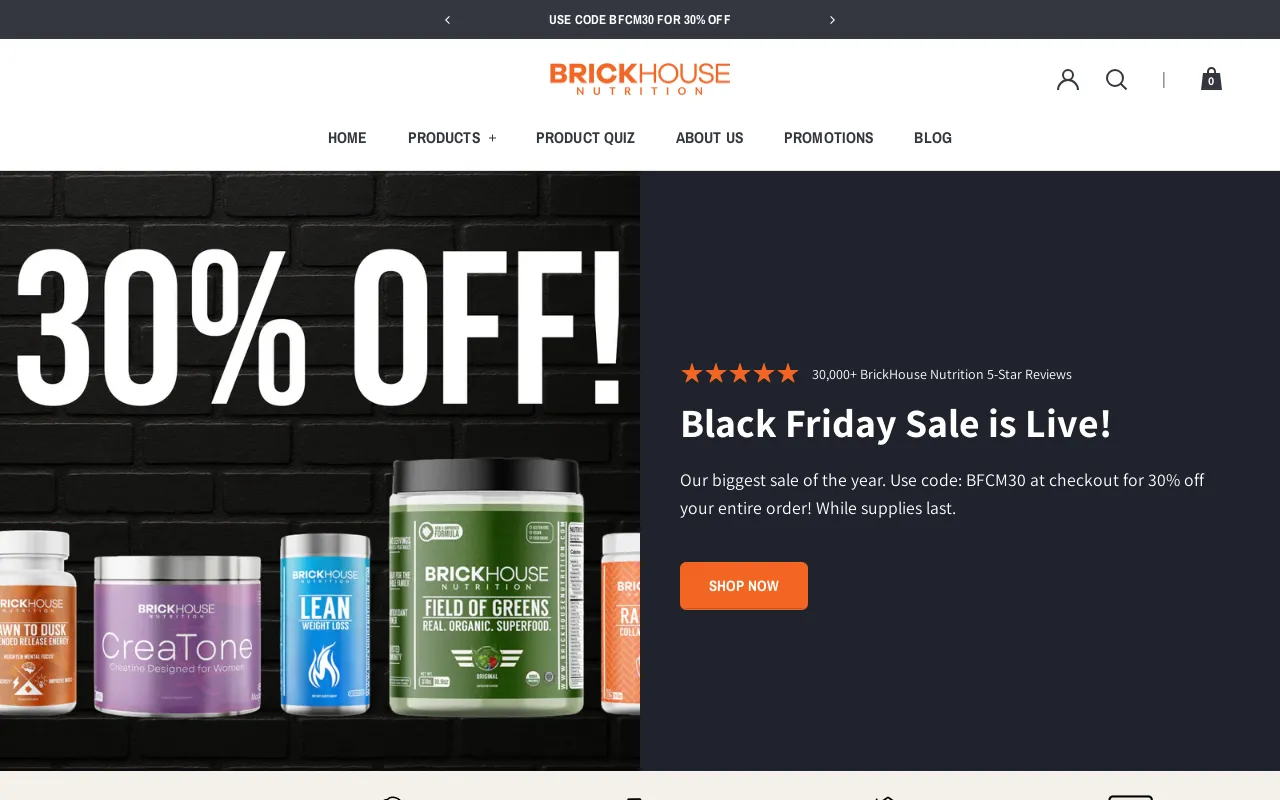 BrickHouse Nutrition website screenshot