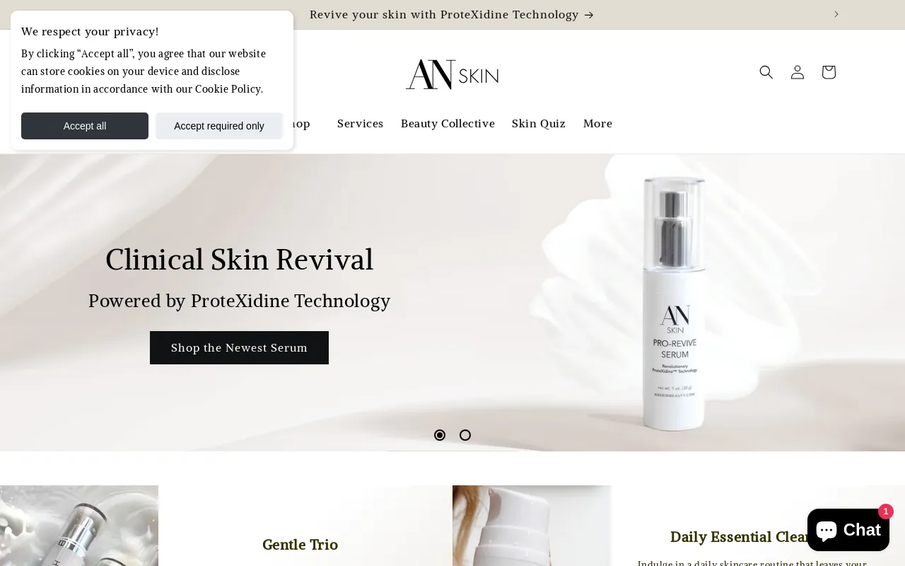 AN Skin & Beauty website screenshot