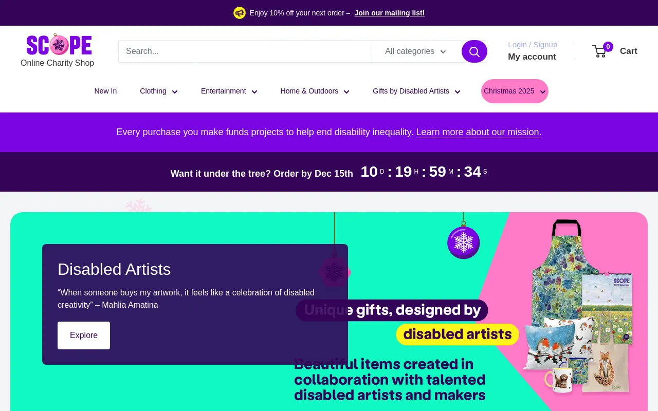 Scope Online Charity Shop website screenshot