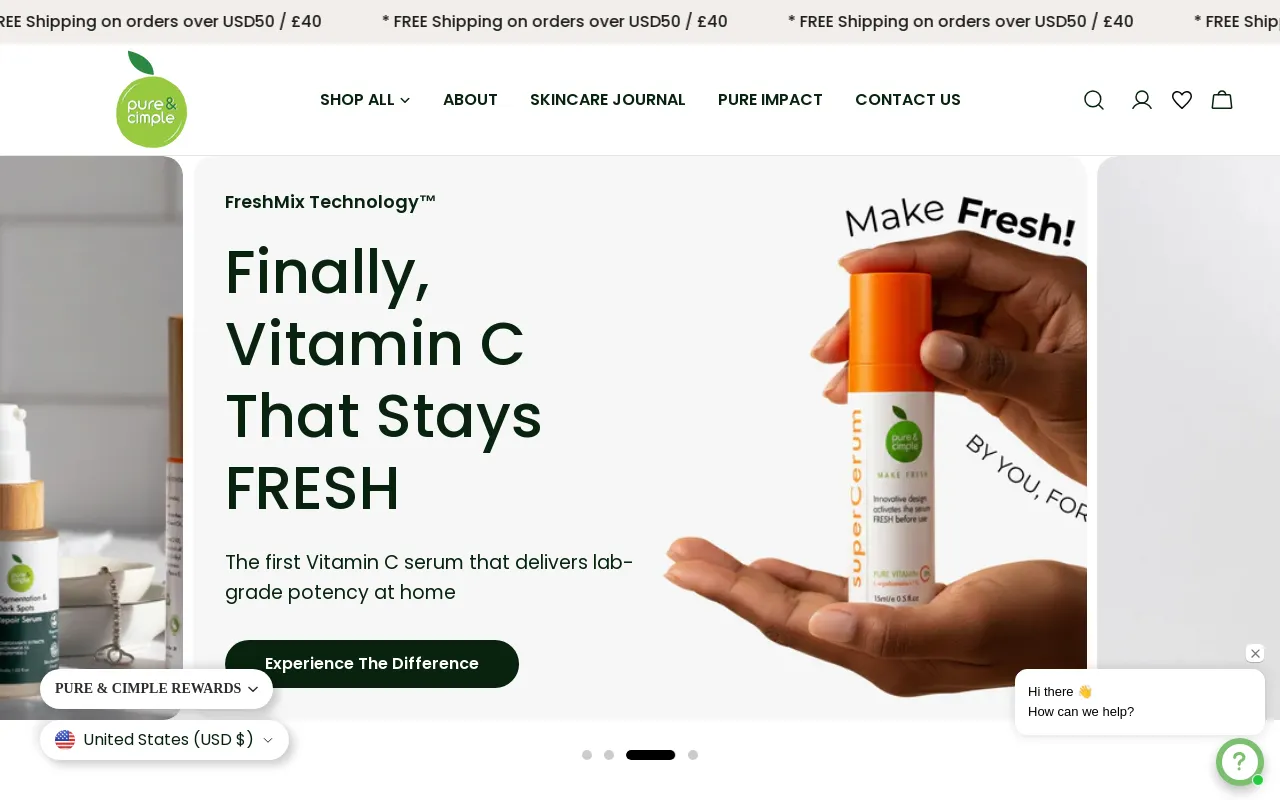 Pure & Cimple website screenshot