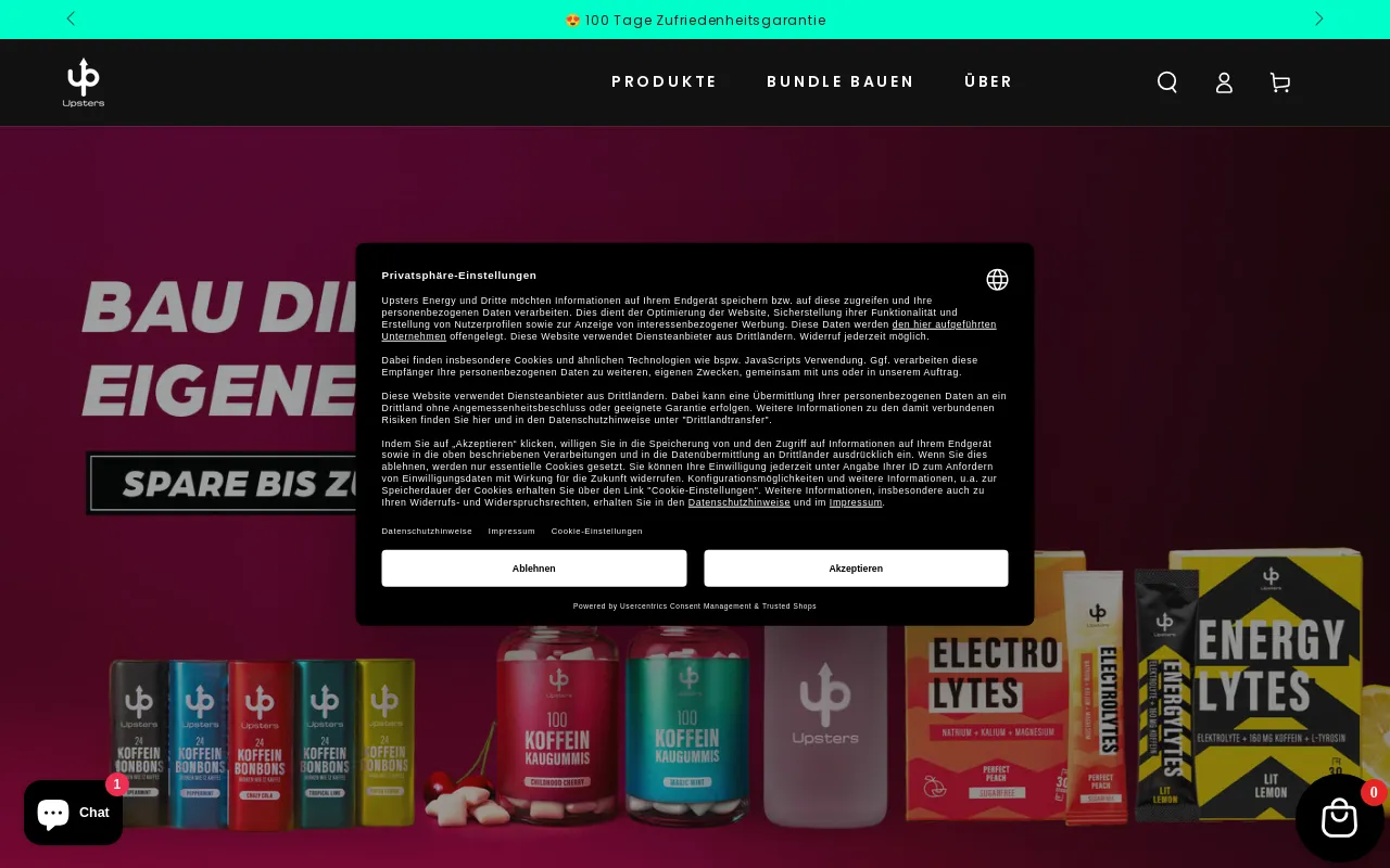 Upsters Energy® website screenshot